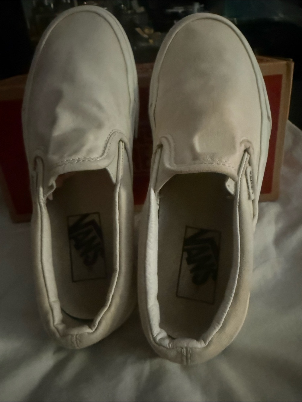 Vans Classic Slip-On True White Canvas Sneakers Women’s 5.5 w/ Box